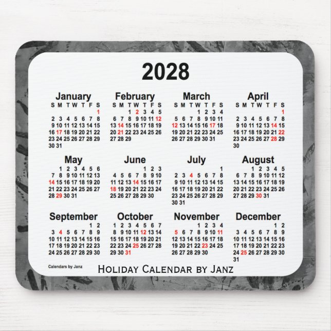 Calendário de arte de Natal de 2028 pelo mouse Pad (Frente)