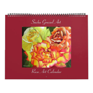 Calendário de arte de rosa em aquarela por Sacha G