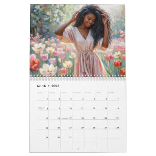 Calendário de Arte Floral de Mulheres Negras Linda
