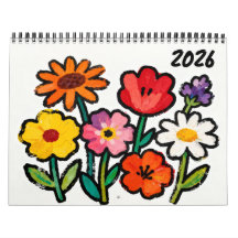 Calendário de Arte Floral Ingênua Moderna