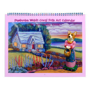 Calendário de Arte Folk de Pembroke Welsh Corgi