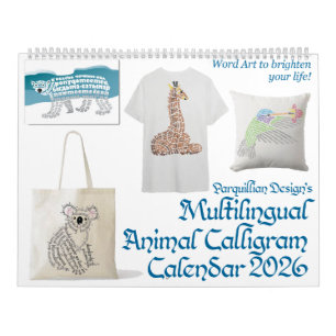 Calendário de Calligramas de Animais de 2026