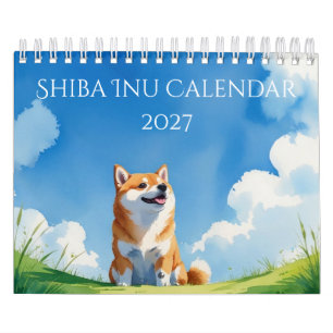 Calendário de Cão Shiba Inu Aquarela Japonesa 2027