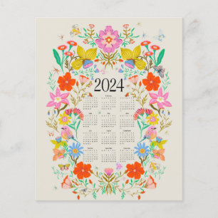 Calendário de cheios floral brilhante 2024