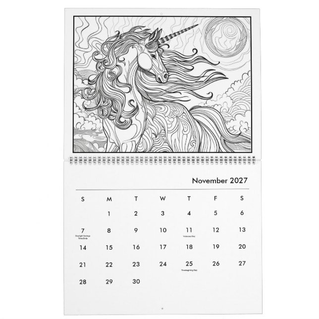 Calendário de Colorir Cavalos de Fantasia (Nov 2027)