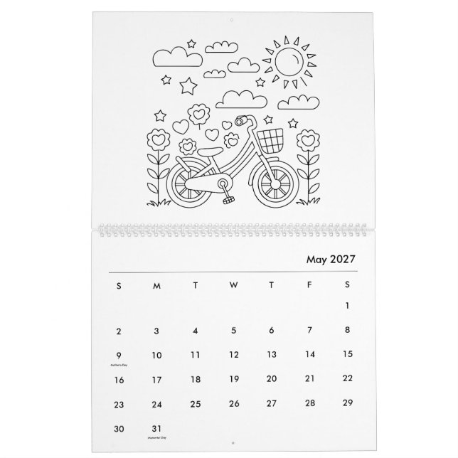 Calendário de Colorir para Crianças Fofas (Maio 2027)