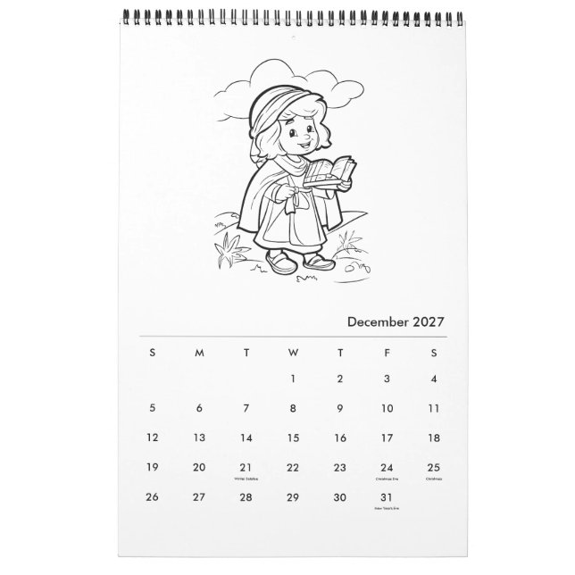 Calendário de Colorir Religioso para Crianças Fofa (Dez 2027)