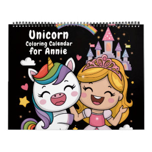 Calendário de Colorir Unicórnio e Princesa