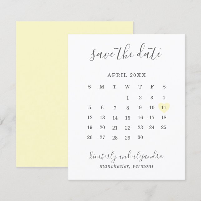 Calendário de Coração Amarelo Orçamento Casamento  (Frente/Verso)