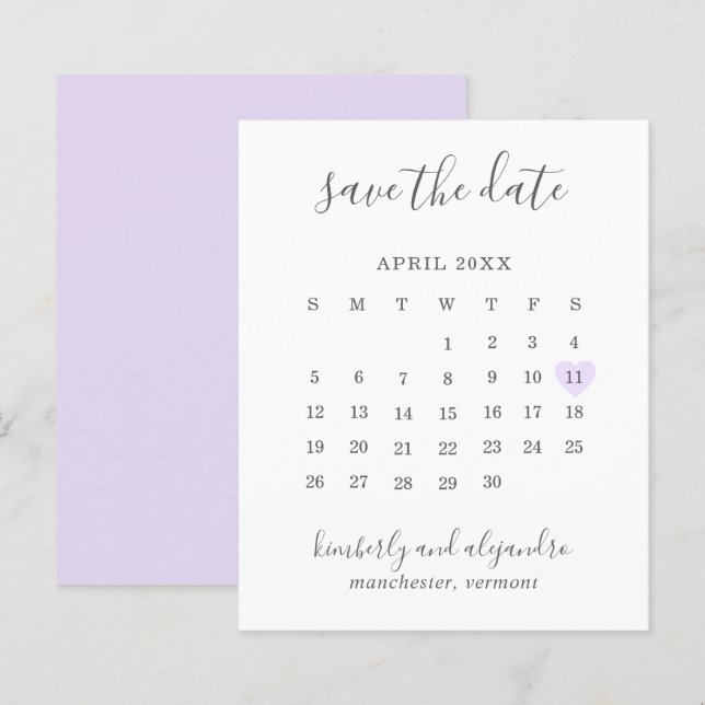Calendário de Coração Roxo Orçamento Casamento Sal (Frente/Verso)