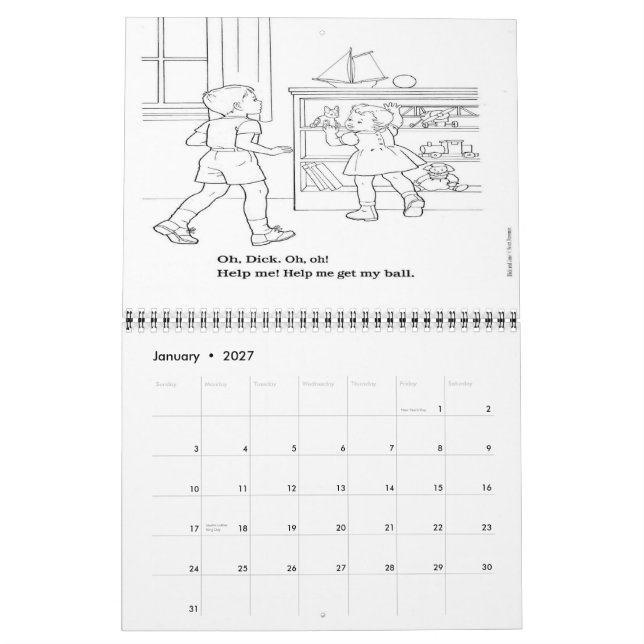 Calendário de Cores Dick e Jane (Jan 2027)