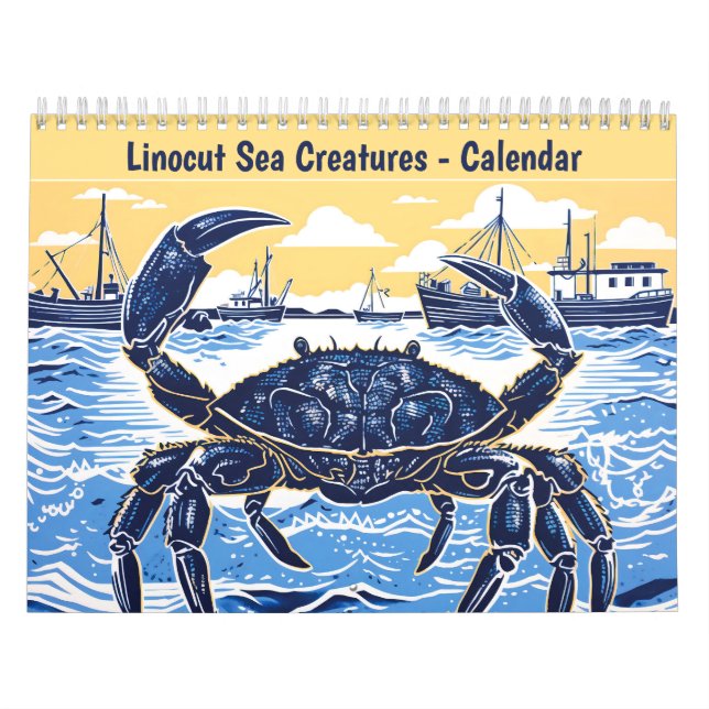 Calendário de Criaturas Marinhas em Linocut (Capa)