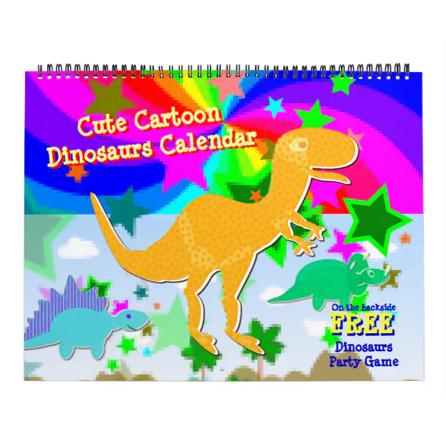 Calendário bonito dos dinossauros dos desenhos