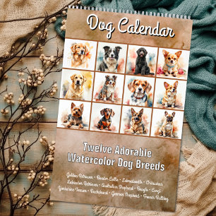 Calendário de Doze Raças de Cães Adoráveis em Aqua