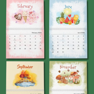 Calendário de estações em aquarela