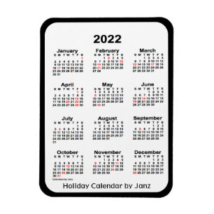 Calendário de feriado preto de 2022 por ímã Jan