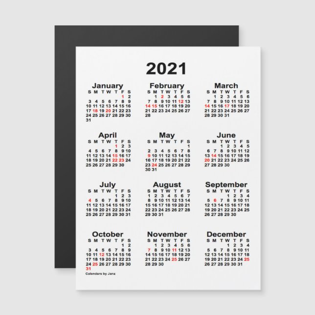 Calendário de Férias 2021 por Janz 4x5 Magnet (Frente/Verso)