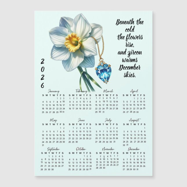 Calendário de Flor e Pedra de Nascimento de Dezemb (Frente)