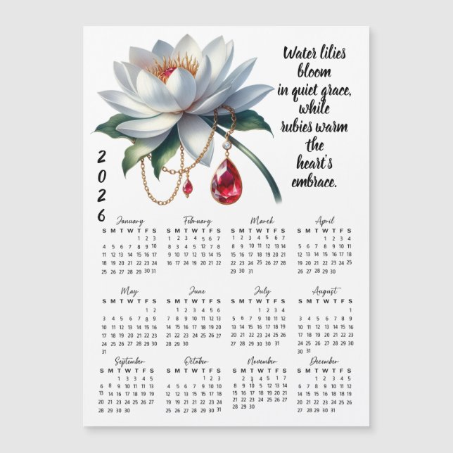 Calendário de Flor e Pedra de Nascimento de Julho (Frente)