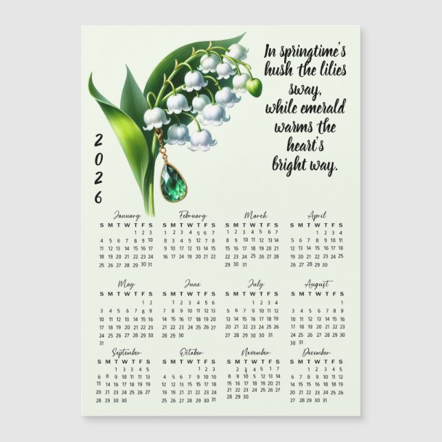 Calendário de Flor e Pedra de Nascimento de Maio (Frente)