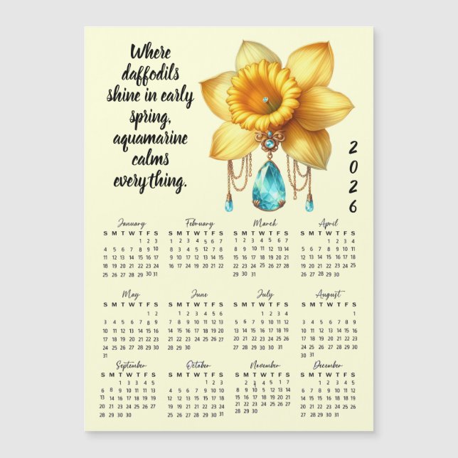 Calendário de Flor e Pedra de Nascimento de Março (Frente)