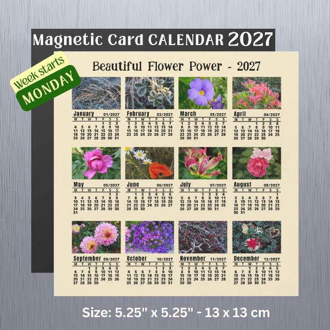 Calendário de Flores 2027 - Cartão magnético de se (Criador carregado)
