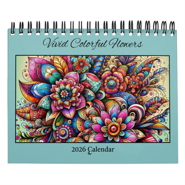 Calendário de Flores Coloridas Vibrantes de 2026 (Capa)