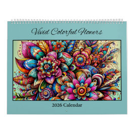 Calendário de Flores Coloridas Vibrantes de 2026