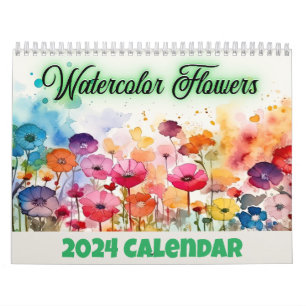Calendário de Flores de Aquarela