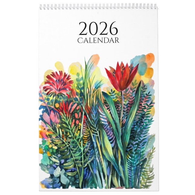 Calendário de flores e animais em aquarela (Capa)