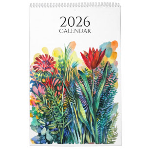 Calendário de flores e animais em aquarela