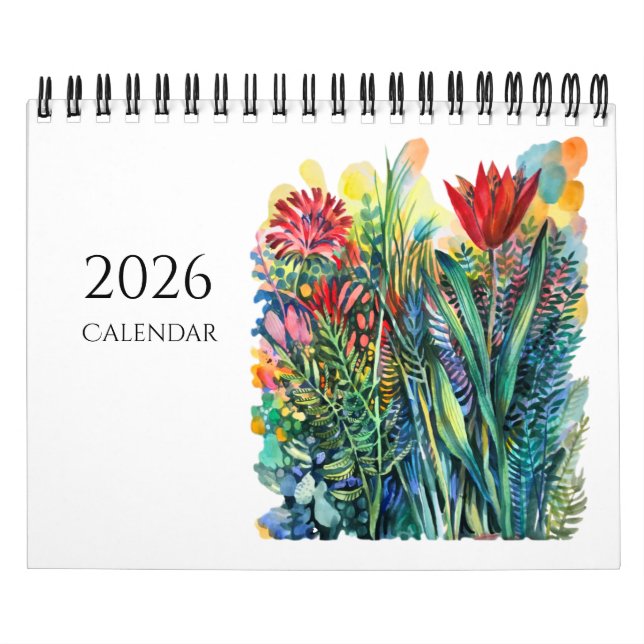 Calendário de flores e animais em aquarela (Capa)