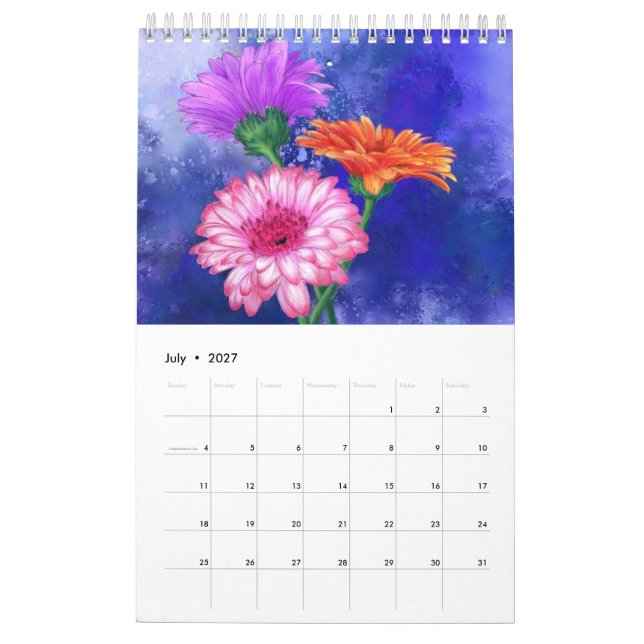 Calendário de Flores em Aquarela (Jul 2027)