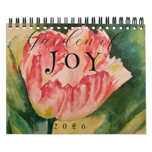 Calendário de Flores em Aquarela de 12 Meses em Du