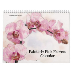 Calendário de Flores Rosa Pintadas