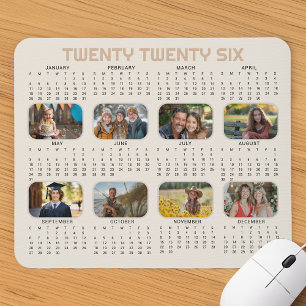 Calendário de Fotos 2026 Ano Inteiro Mousepad Bege