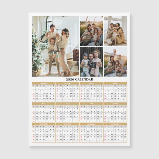 Calendário de Fotos da Família 2026 Cartão Magnéti (Frente)
