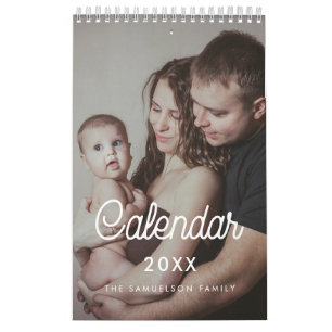 Calendário de fotos da família de scripts retrô 20