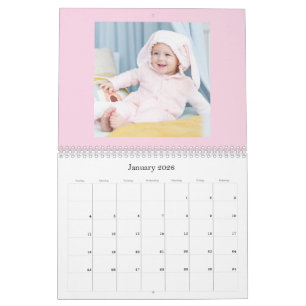 Calendário de Fotos de Família de Bebê Menina Rosa
