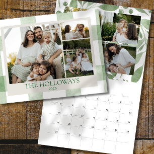 Calendário de Fotos de Família em Xadrez Verde Aqu