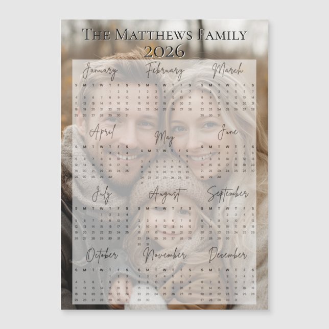 Calendário de Fotos de Feriado de Script Moderno 2 (Frente)