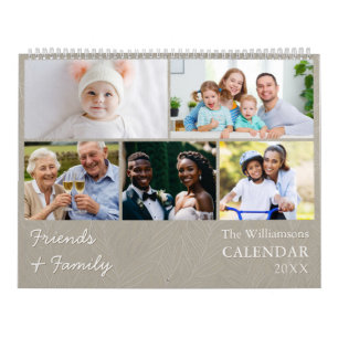 Calendário de Fotos Elegante Cinza de Família e Am