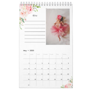 Calendário De Fotos Floral Rosa Esmagado Com Notas