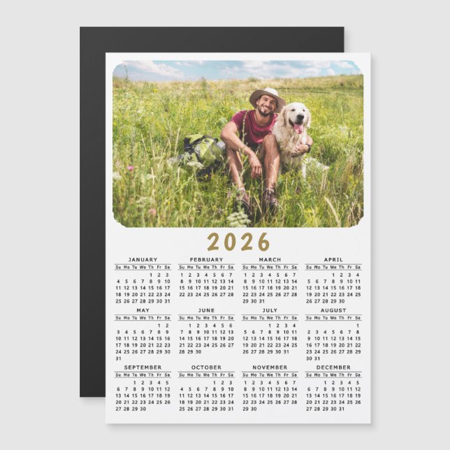 Calendário de Fotos Magnético Moderno 2026 Preto (Frente/Verso)