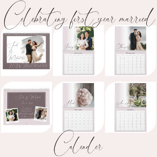Calendário de Fotos Rosa Casal Recém-Casados Moder