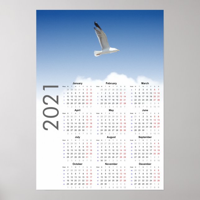Calendário de Gaivotas 2021 Poster - Segunda-feira (Frente)