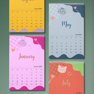 Calendário de Gatos Coloridos Fofos 2026