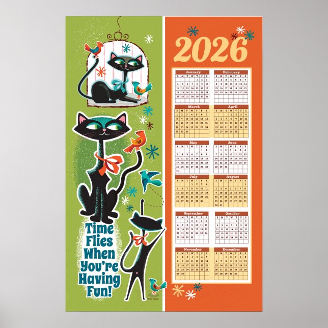 Calendário de Gatos de Meados do Século Poster de  (Frente)