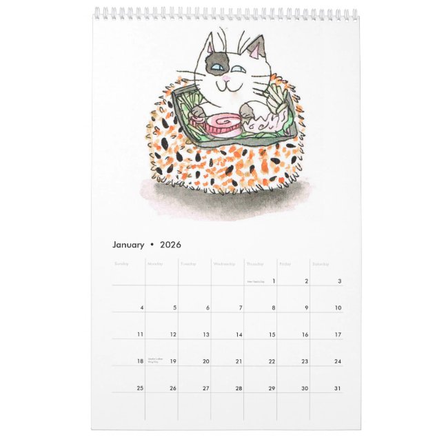 Calendário de Gatos Sushi (Jan 2026)