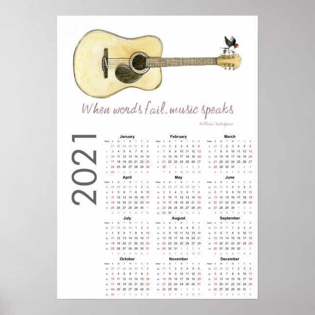 Calendário de Guitarra 2021 Poster (Frente)